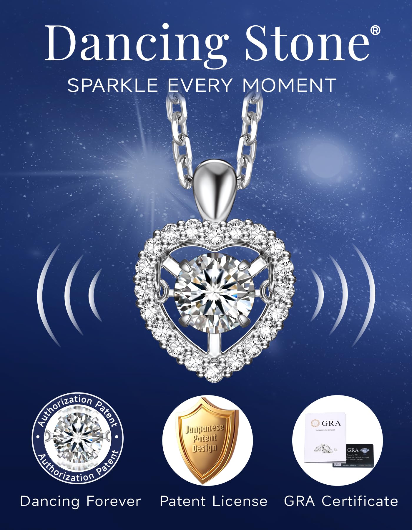 MomentWish Silver Heart Necklaces for Women 0.5Carat D Color VVS1 Moissanite Dancing Heart Pendant Necklace 925 Sterling Silver Birthday Gifts for Women