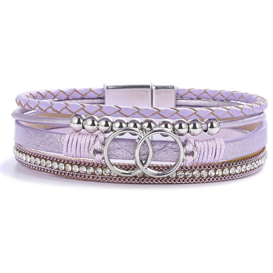 FANCY SHINY Boho Wrap Bracelets Leather Cuff Bangle Beaded Bracelets for Women Stackable Infinity Bracelets Jewelry with Clasp(Purple)