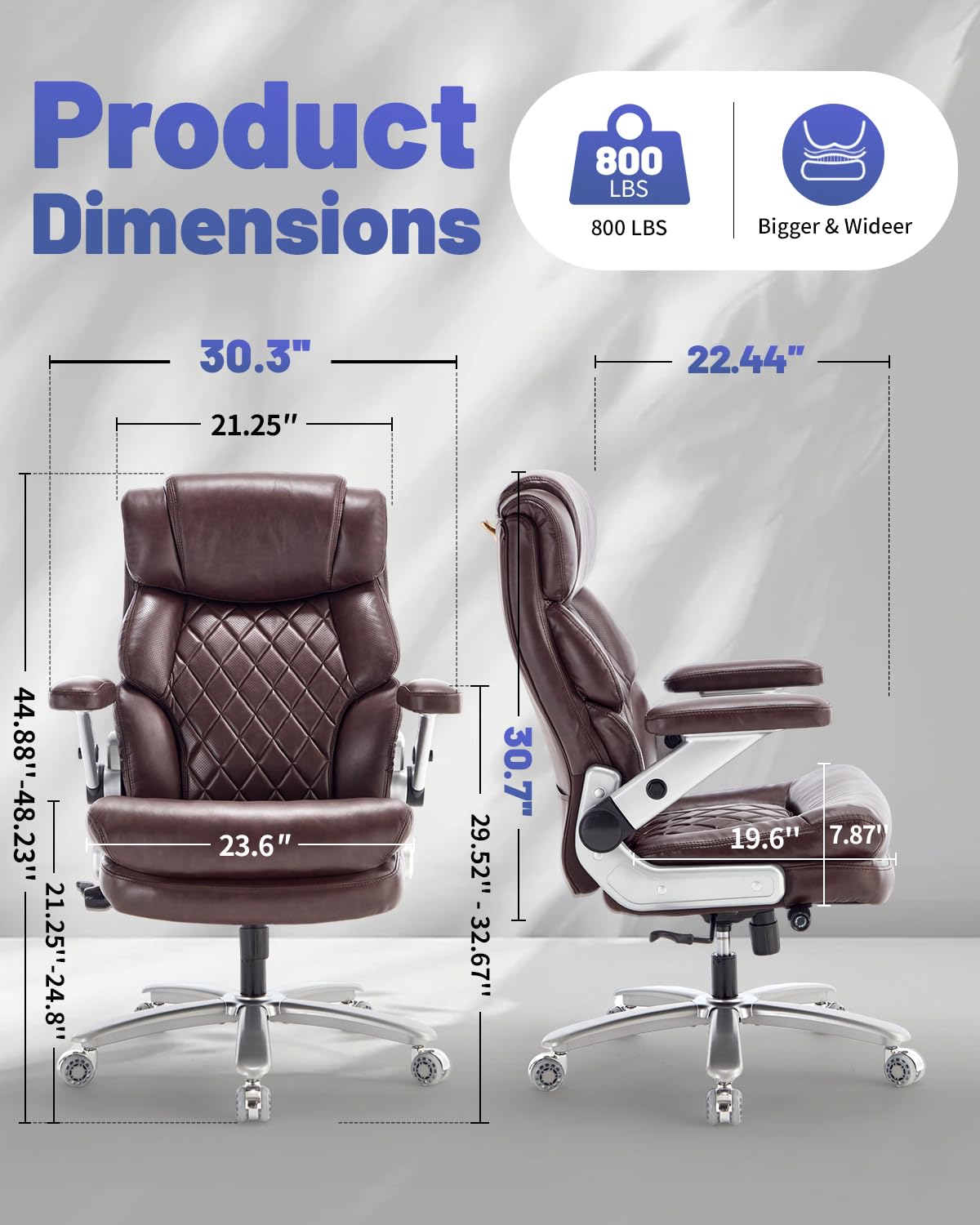 800LBS Big and Tall Office Chair for Heavy People, Heavy Duty Executive Chair with High Back, Extra Wide Seat and Adjustable Lumbar, Large Computer Desk Chair with 5D Flip Arms for Home Office