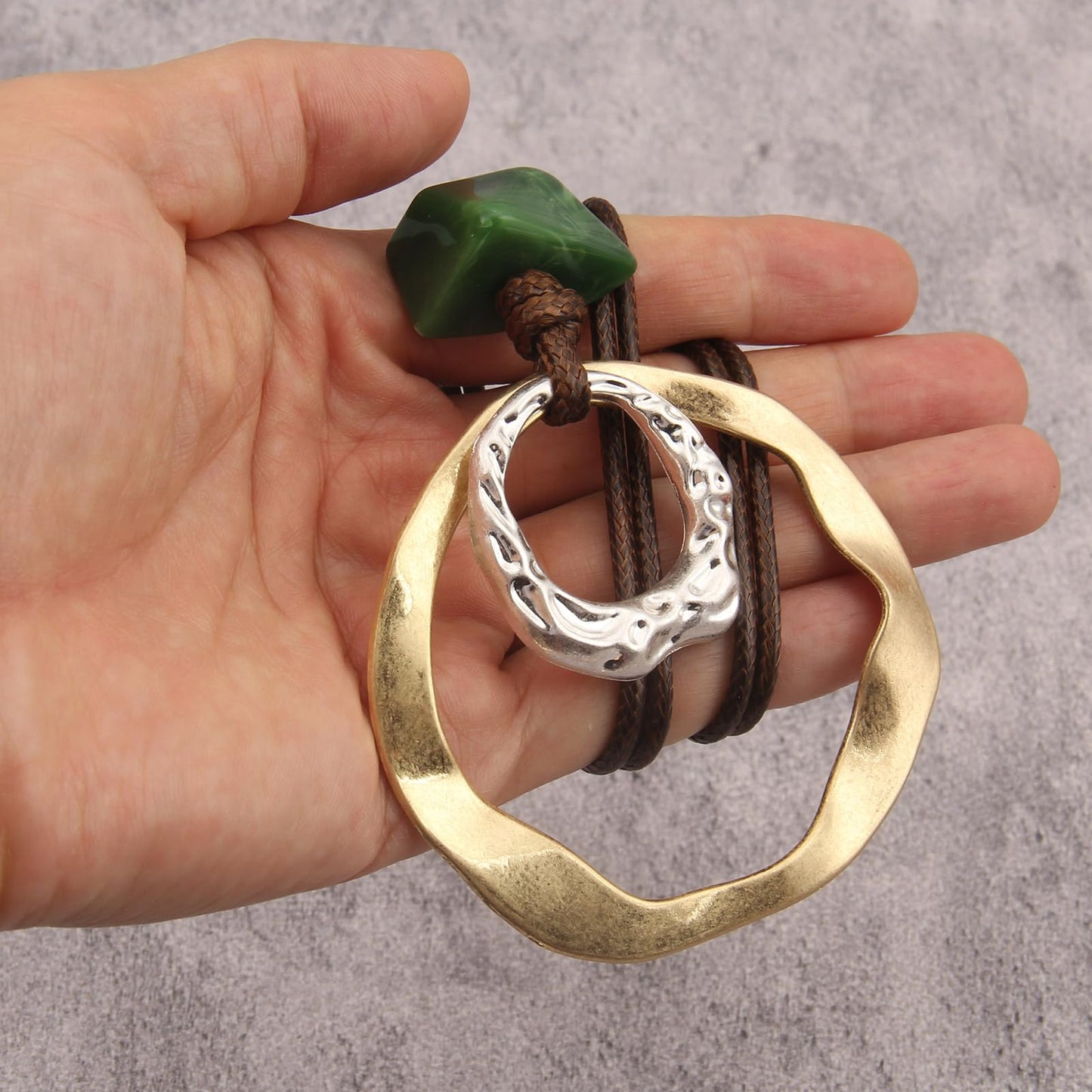 joymiao Chunky Boho Necklace Bohemian Pendant Necklace for Women with Large Silver Gold Circle Pendant Hippie Choker Boho Jewelry Accessories