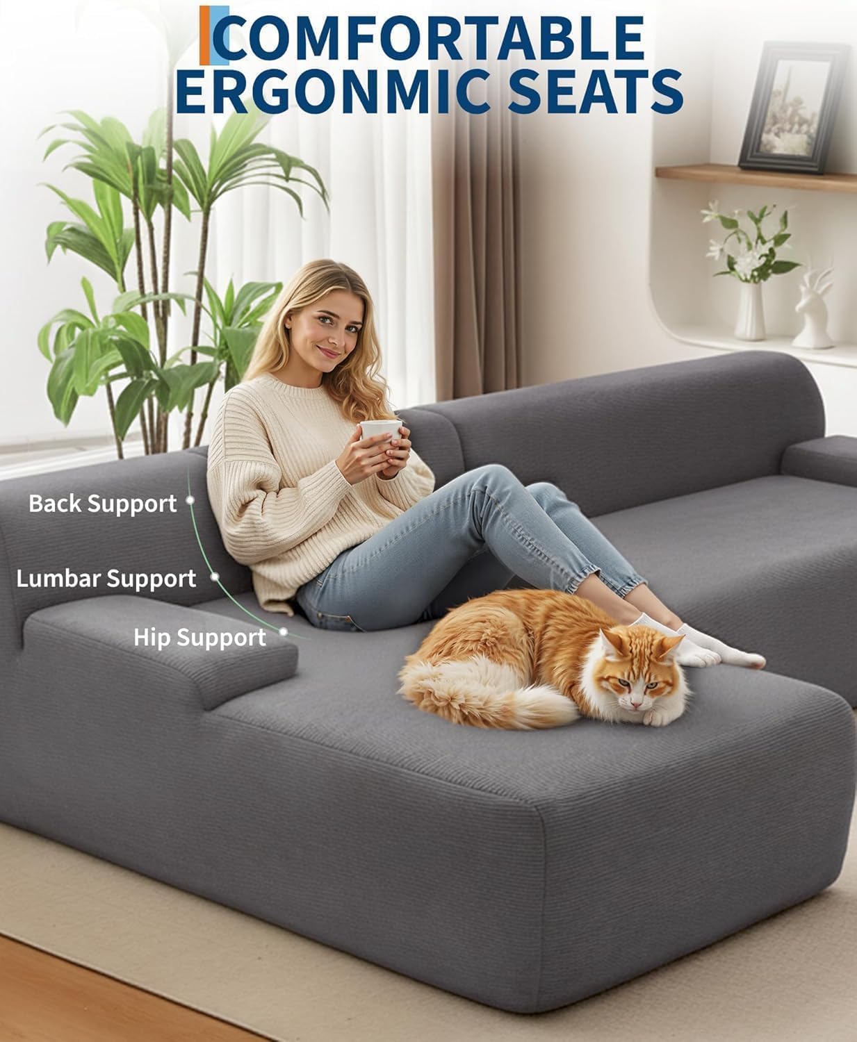 MilleLoom 108" Sectional Couches for Living Room, Modular Sectional Sofa with L-Shape Chaise, Ultra Soft Corduroy L Shaped Couch Bed,Perfect Comfy Couches for Living Room, No Assembly Required