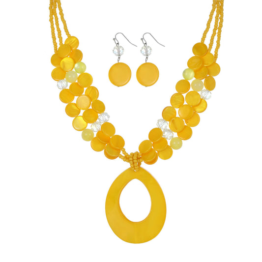 Aenu Multi-Strand Beaded Necklace with Teardrop Pendant Colorful Beads Statement Jewelry Set for Women (Yellow)