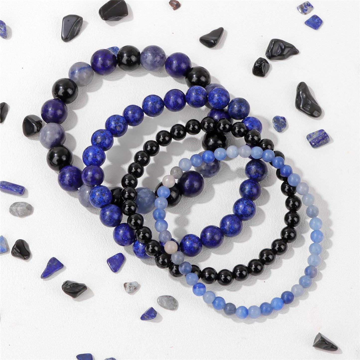 Vinswet 4pcs Beaded Bracelets for Women, Natural Healing Crystal Gemstones, Anxiety Stress Relief Bracelet Handmade Jewelry, 7.48in, Stone, no gemstone, Blue Aventurine&Black Obsidian&lapis lazuli