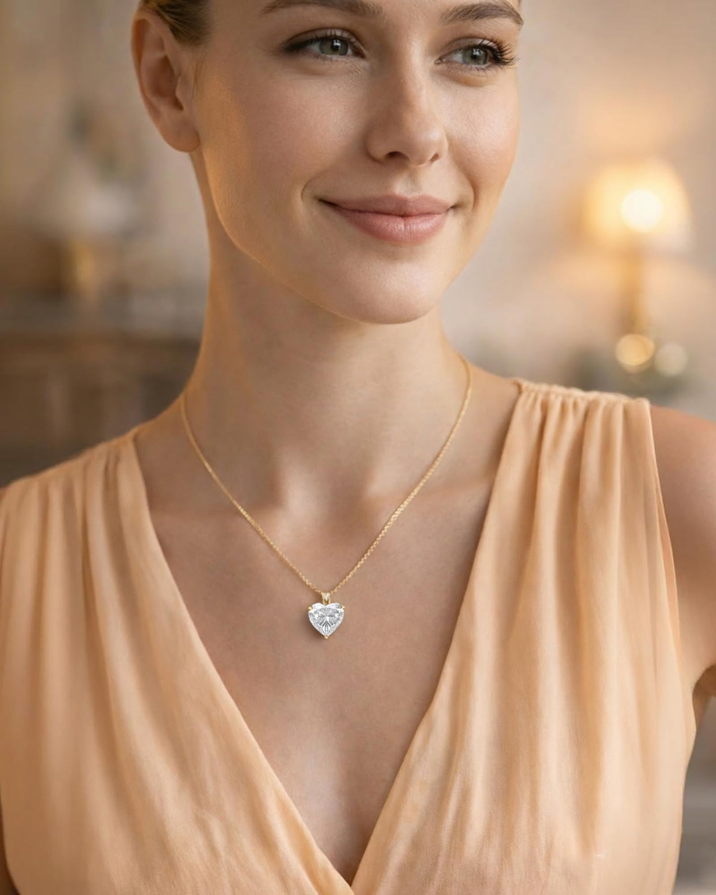 MIDDLUX April Birthstone Heart Necklace, Clear Quartz, 18k Gold Finish, 16" Extendable Lobster Clasp, Girls, Female, Necklace, Fashion Jewelry