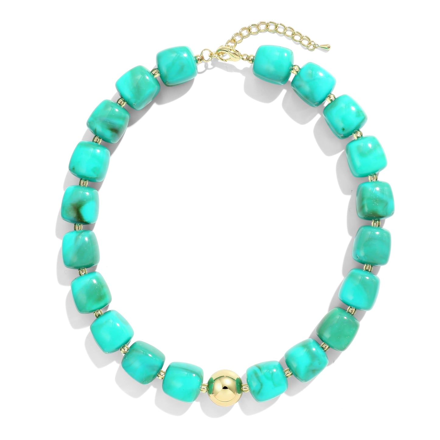 BREPINE Turquoise Chunky Necklaces for Women Multicolored Large Square Resin Beads Necklace Trendy Bold Statement Beaded Summer Candy jelly Vacation Choker