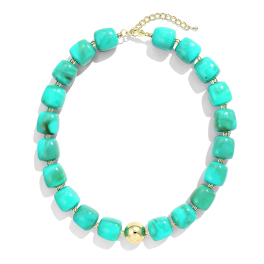 BREPINE Turquoise Chunky Necklaces for Women Multicolored Large Square Resin Beads Necklace Trendy Bold Statement Beaded Summer Candy jelly Vacation Choker