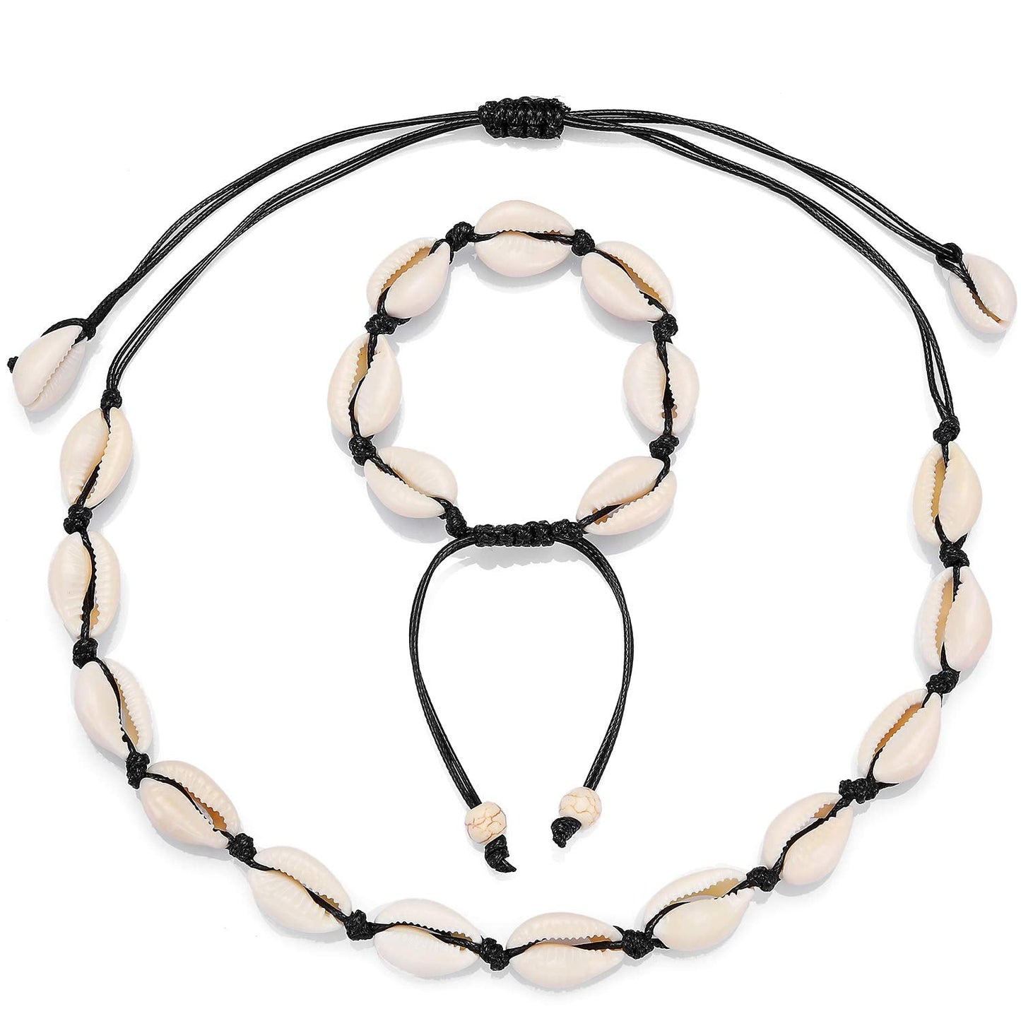 Starain 2Pcs Shell Necklace Anklet for Women Handmade Adjustable Puka Beach Shell Necklace Set