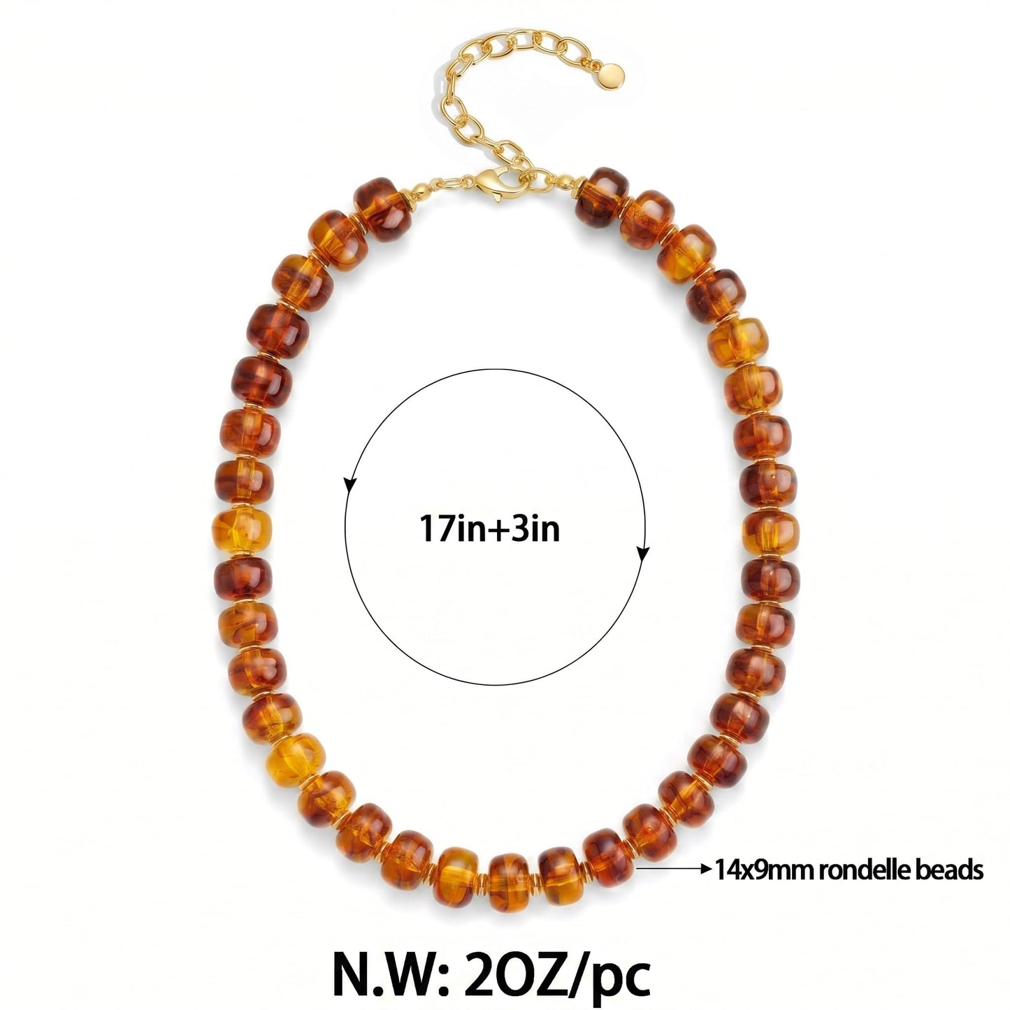 FAUTHENTICUTE Amber Beaded Choker Necklace for Women Chunky Statement Boho Western & Summer Beach Necklaces Trendy Everyday Brown Beaded Choker Necklaces for Women