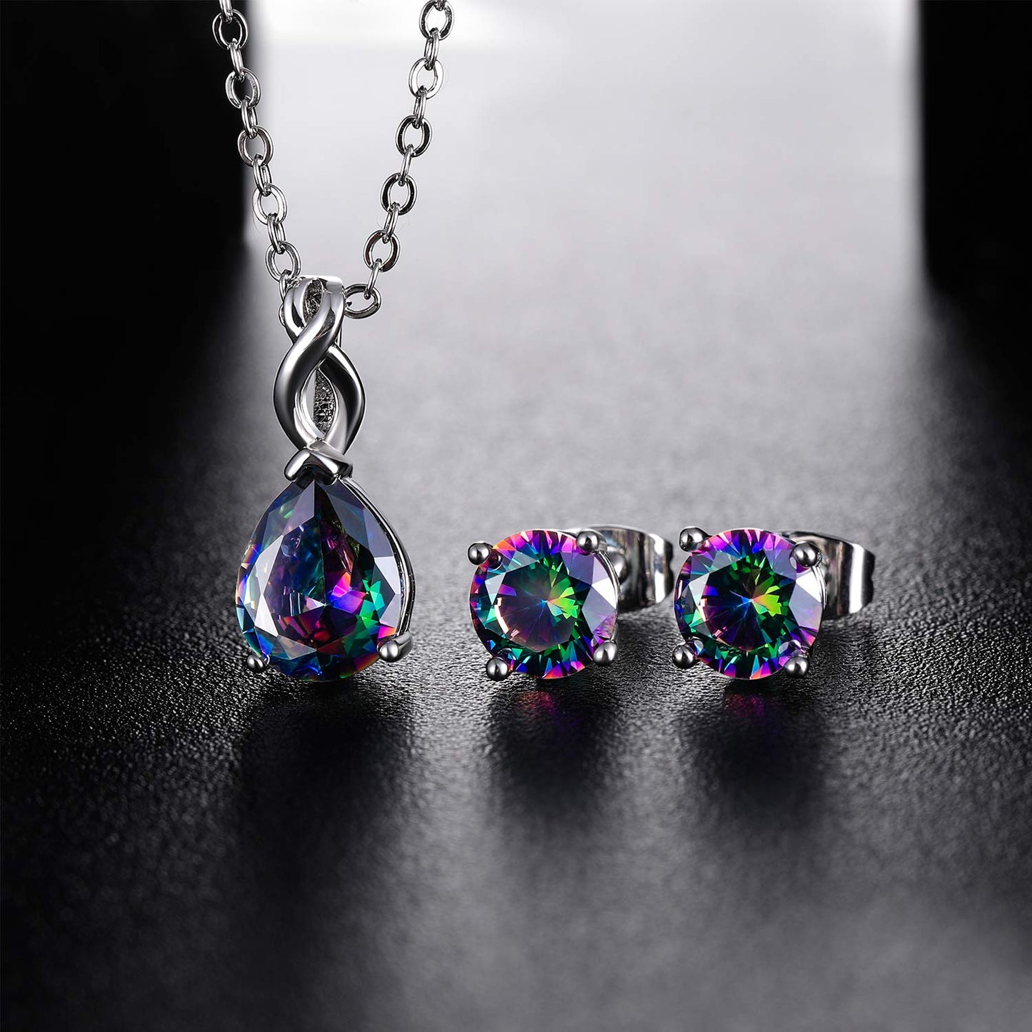 VOLUKA Eternity Ring for Women 18K Black Gold Plated Created Opal Mystic Topaz Amethyst Garnet Wedding Engagement Promise Band