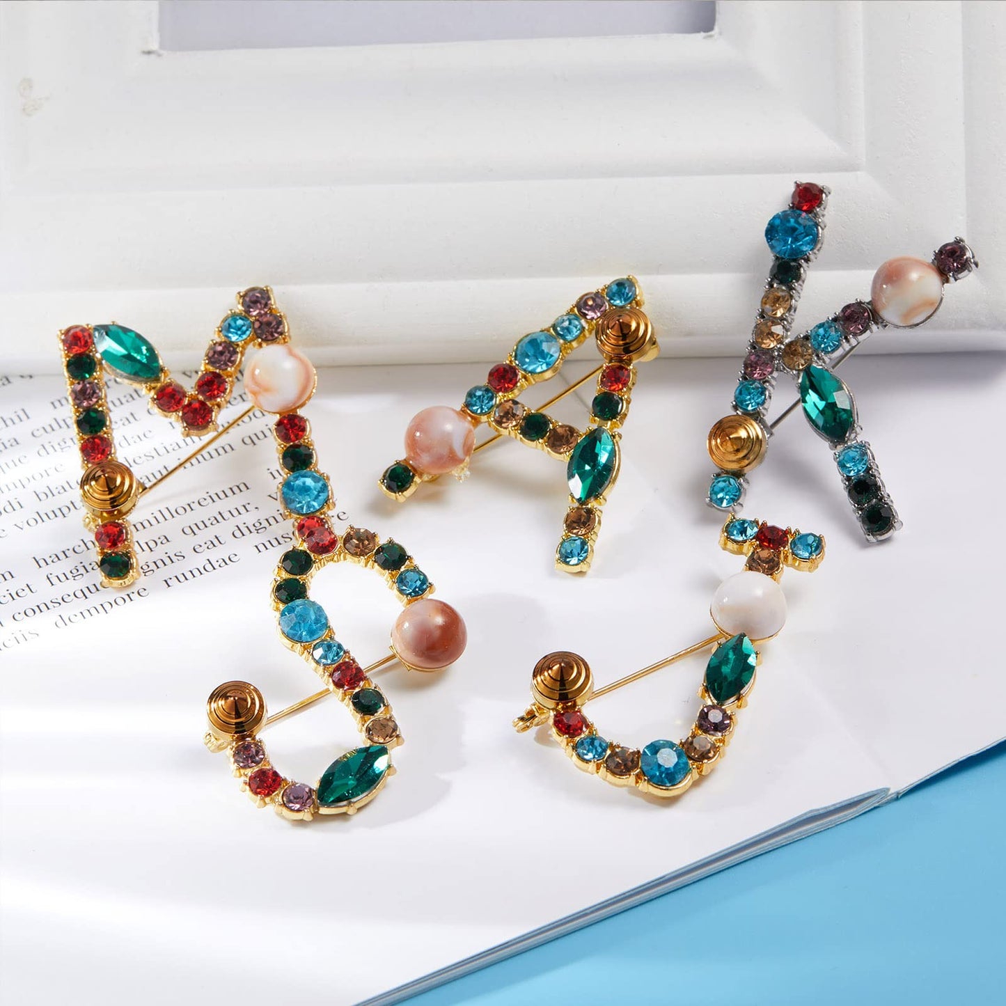 RINHOO Pearl Initial Brooch Pin Crystal A-Z 26 Alphabet Letters Brooch Colorful Enamel Breastpin Pin Jewelry for women Gifts (Gold-A)