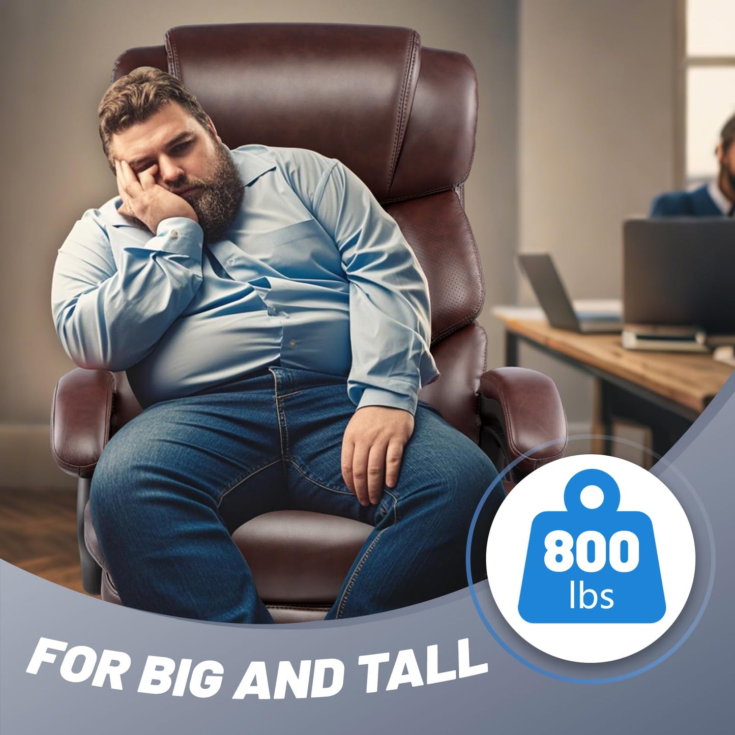 800LBS Big and Tall Office Chair for Heavy People, Heavy Duty Executive Chair with High Back, Extra Wide Seat and Adjustable Lumbar, Large Computer Desk Chair Comfortable for Home Office (Brown)