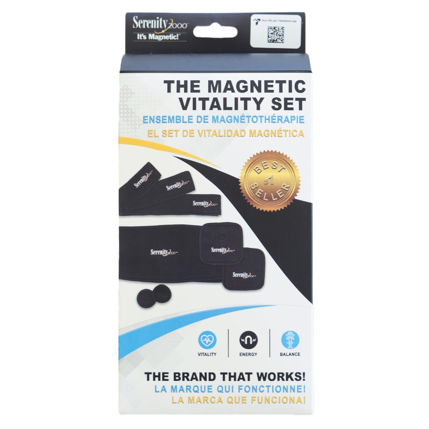 SERENITY2000 Full Body Magnetic Vitality Set for Pain Relief, Reduce Inflammation, Improve Circulation – Eight-Piece Set (Large/XL - waist up to 50")