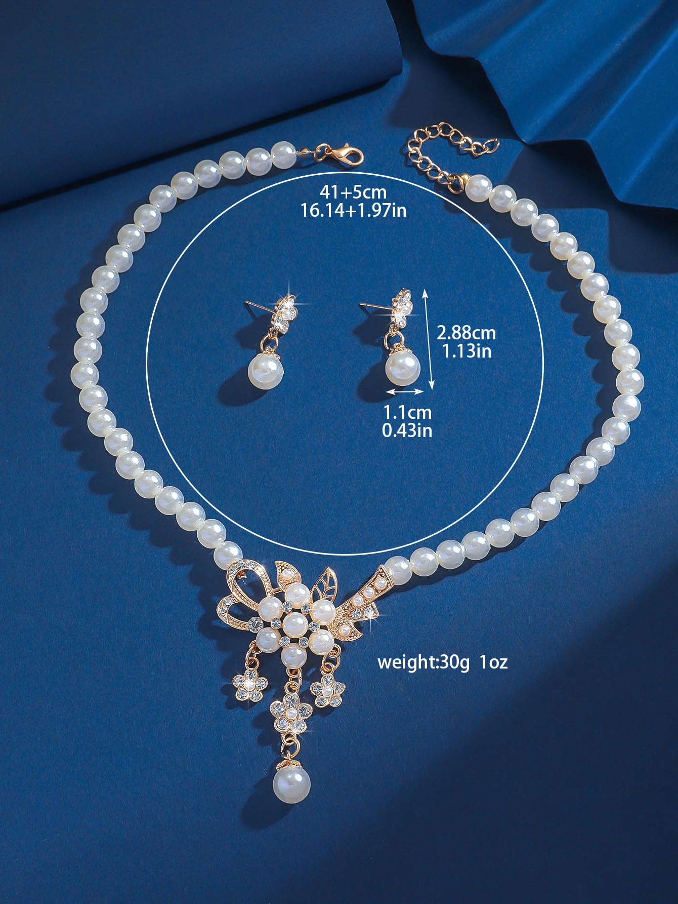 Meztole Pearl Necklace and Earring Set for Women,Pearl Jewelry Set Fake Pearls Necklace Imitation Beaded Collar de Perlas Para Mujer Necklaces for Prom Bridesmaid Costume Accessories C-Gold Flower
