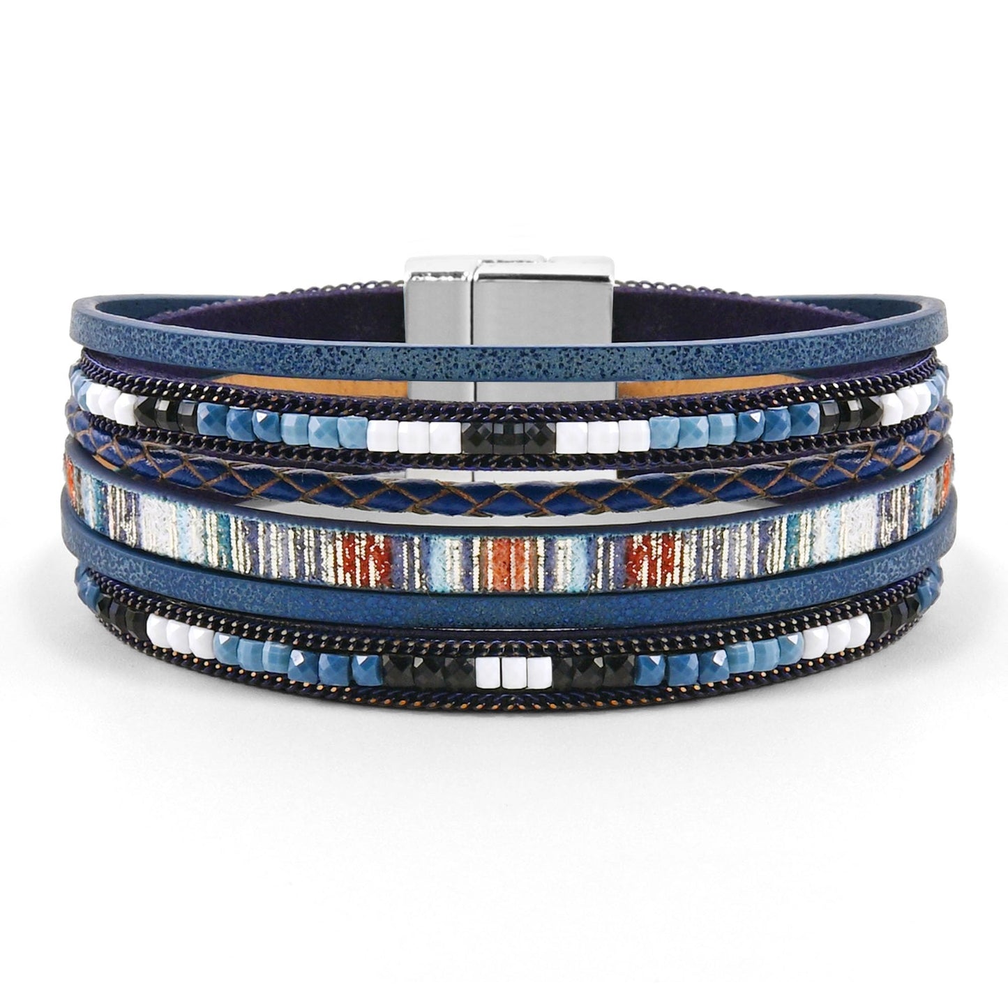 VIBILIA Boho Leather Wrap Bracelets for Women Trendy Layered Multi-Layer Bracelets with Strong Clasp Jewelry for Women-RoyalBlue