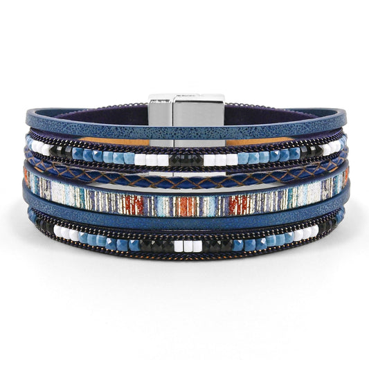VIBILIA Boho Leather Wrap Bracelets for Women Trendy Layered Multi-Layer Bracelets with Strong Clasp Jewelry for Women-RoyalBlue