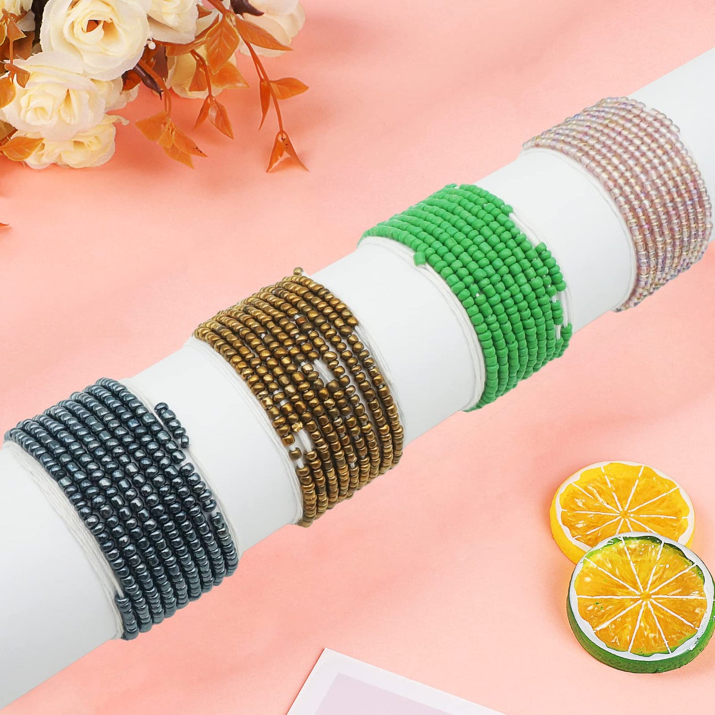 Teniinet 4PCS 50” Handmade African Waist Beads for Women Non-Stretching(Tie-on)