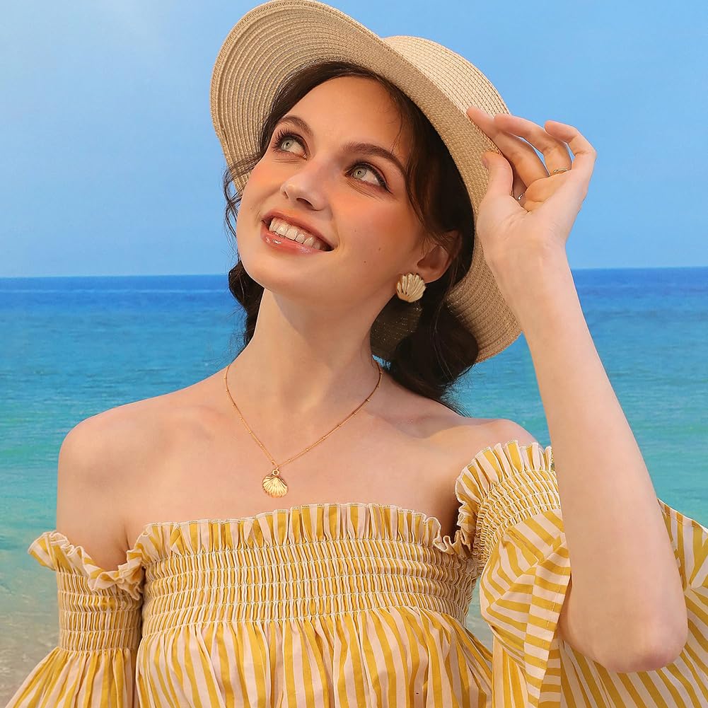 INNERDIVA Gold Summer Sea Shell Necklaces Shell Pendant Necklace Bohemian Beach Necklaces Holiday Jewelry Present