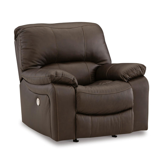 Signature Design by Ashley Leesworth Contemporary Leather Match Power Rocker Recliner with USB Ports, Dark Brown