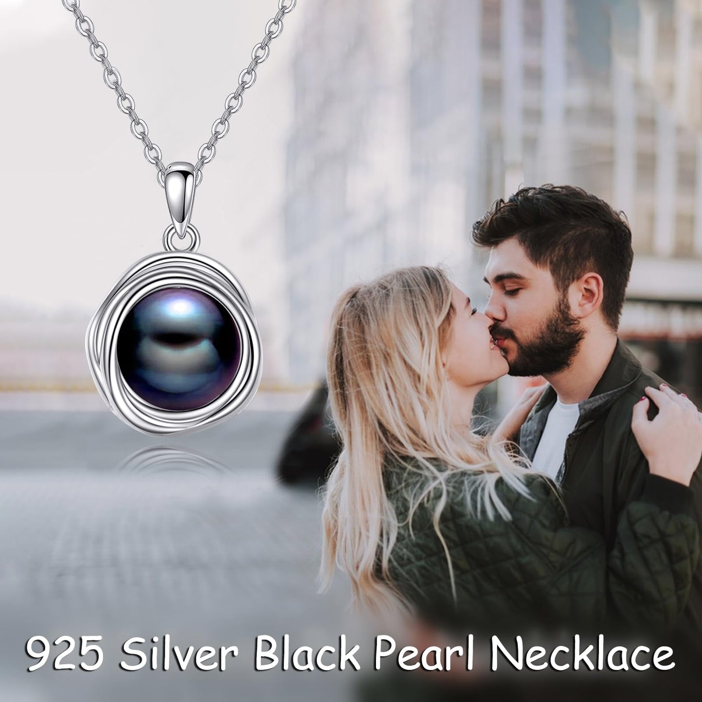 POPLYKE Black Pearl Necklaces for Women 925 Sterling Silver Single Pearl Necklace Black Pearl Pendant 8mm Pearl Jewelry Gifts for Mom Wife