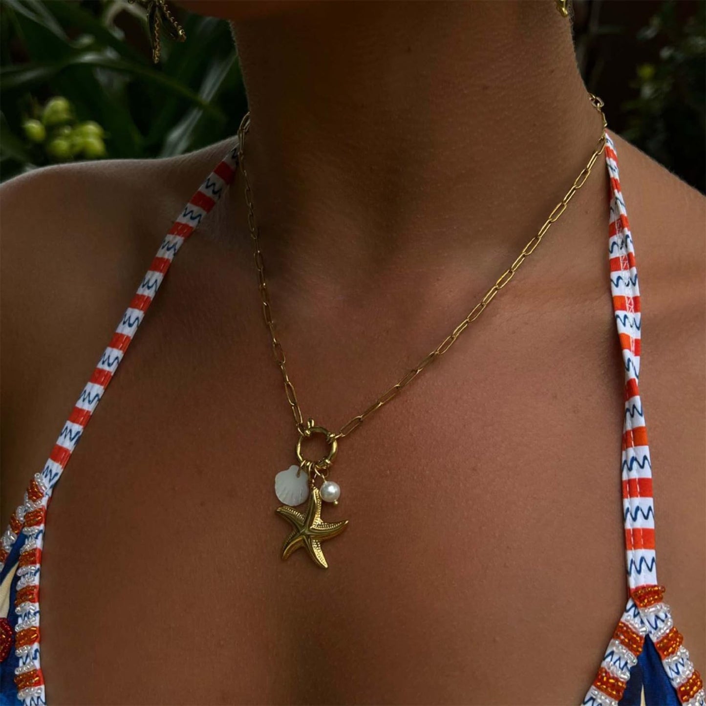 Biuwos Summer Necklace for Women Metal Starfish Seashell Pendant Necklace Vacation Beach Jewelry