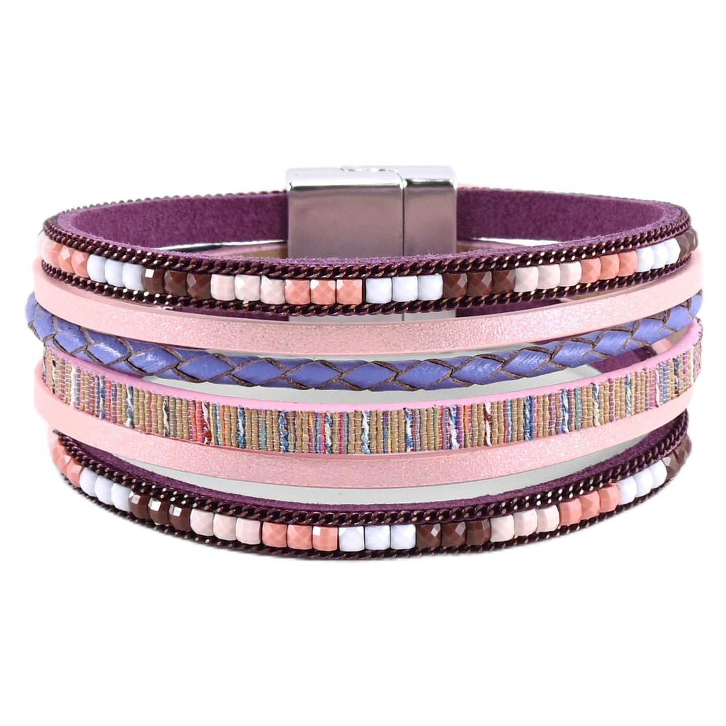 VIBILIA Boho Leather Wrap Bracelets for Women Trendy Layered Multi-Layer Bracelets with Strong Clasp Jewelry for Women - Purple