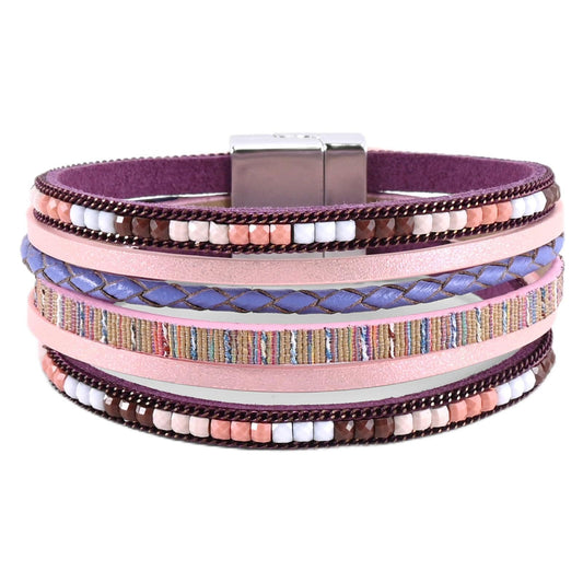 VIBILIA Boho Leather Wrap Bracelets for Women Trendy Layered Multi-Layer Bracelets with Strong Clasp Jewelry for Women - Purple