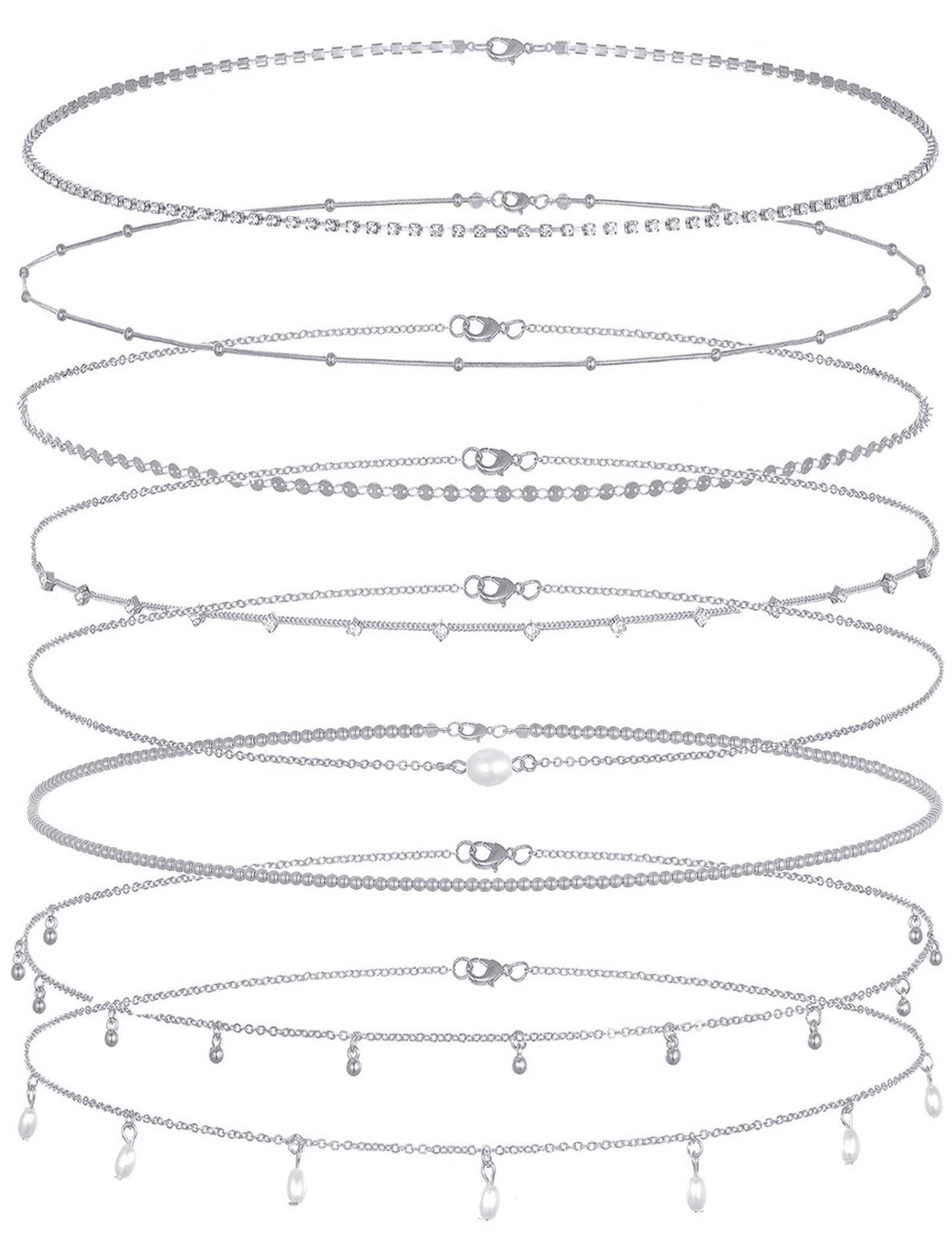 Tornito 8Pcs Waist Belly Chain CZ Heart Pearl Snake Bead Sequin Paperclip Belly Chain Summer Beach Sexy Body Chains Jewelry Accessories for Women Adjustable