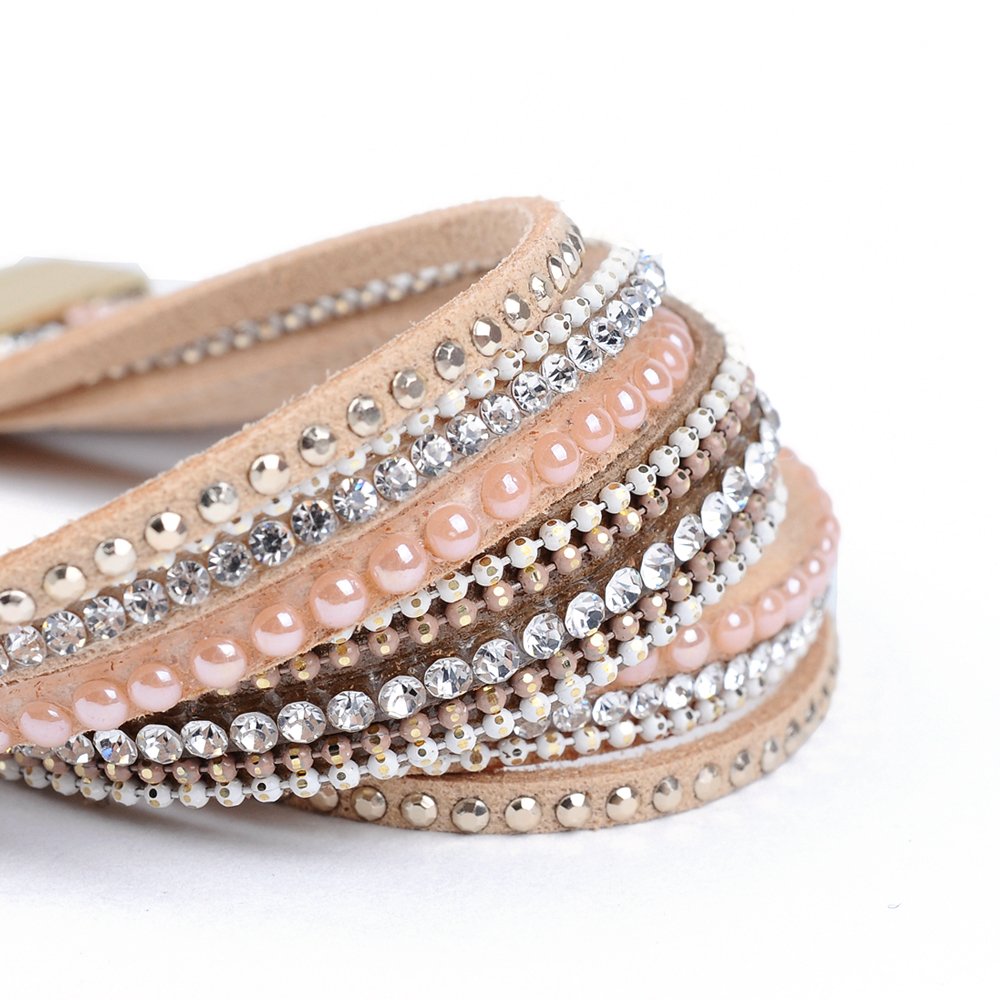 Artilady Leather Bracelet for Women-Boho Wrap Cuff Bracelets Multi Layered Crystal Bead Bangle Bracelets With Magnetic Clasp Jewelry for Women