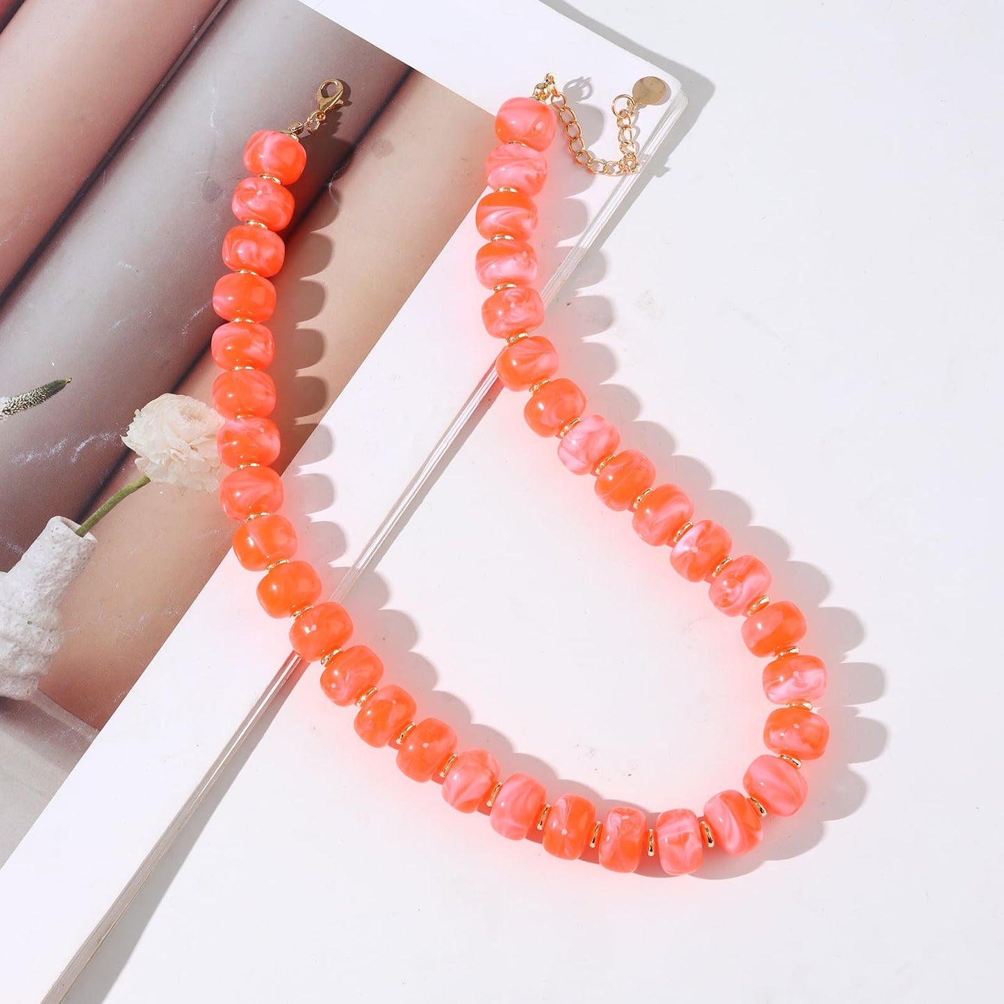 joymiao Colorful Beaded Necklaces for Women Chunky Gemstone Necklace Handmade Summer Beach Jewelry Red Resin Beads Large Beaded Choker