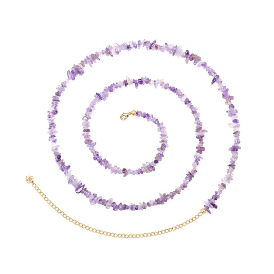 PEARLADA Waist Beads with Crystals, Amethyst Belts for Women, Sexy Beach Bikini Body Chain, Stone Body Jewelry for Women