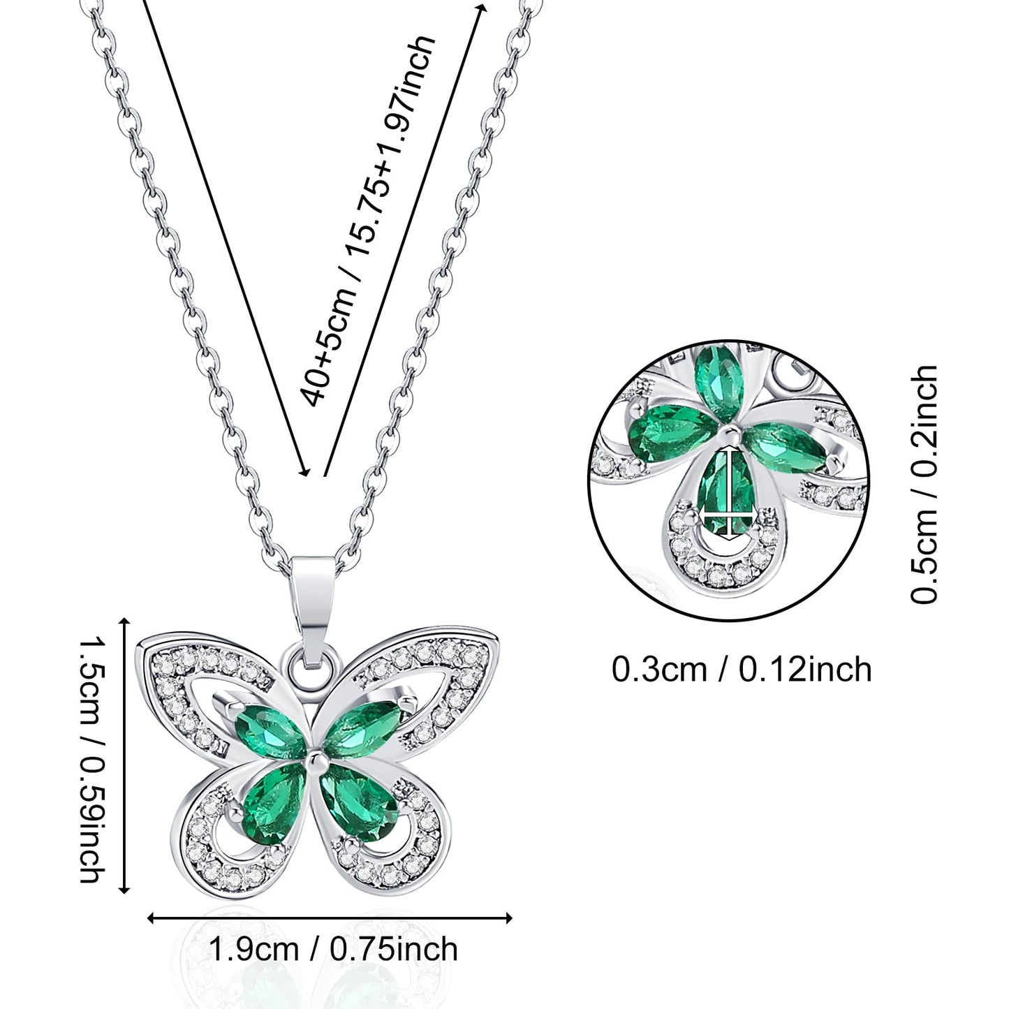 crataly Emerald Butterfly Necklace For Women-Silver Plated May Birthstone Necklace For Valentine's Day Mother's Day Christams Birthday Gifts