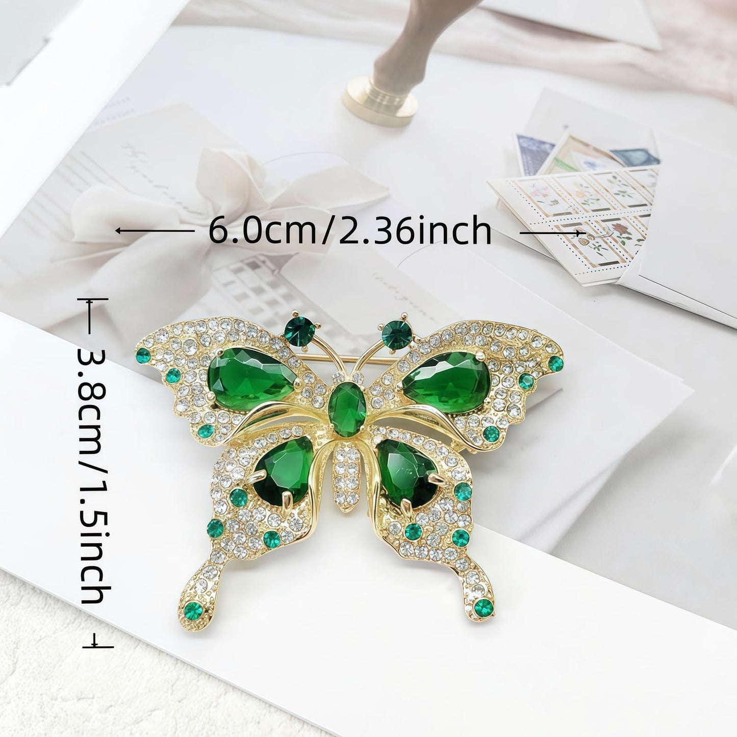 Yaximhozz 2pcs Rhinestone Brooch Pin for Women Dress Elegant Stylish Crystal Brooches Fashion Accessories Pins Lapel Boutonniere Ideas Wedding Christmas Birthday Jewelry Easter Gift (13 Green Butterfly/Gold)
