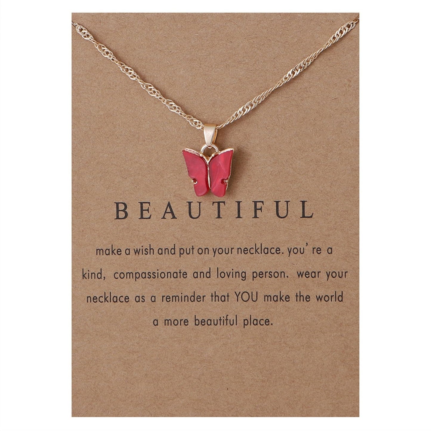 Rrdaily 9 Pcs Dainty Colorful Butterfly Pendant Necklace Set for Women,Bohemian Acrylic Butterfly Chain Necklace Cute Jewelry Gift (Style#B-gold card)