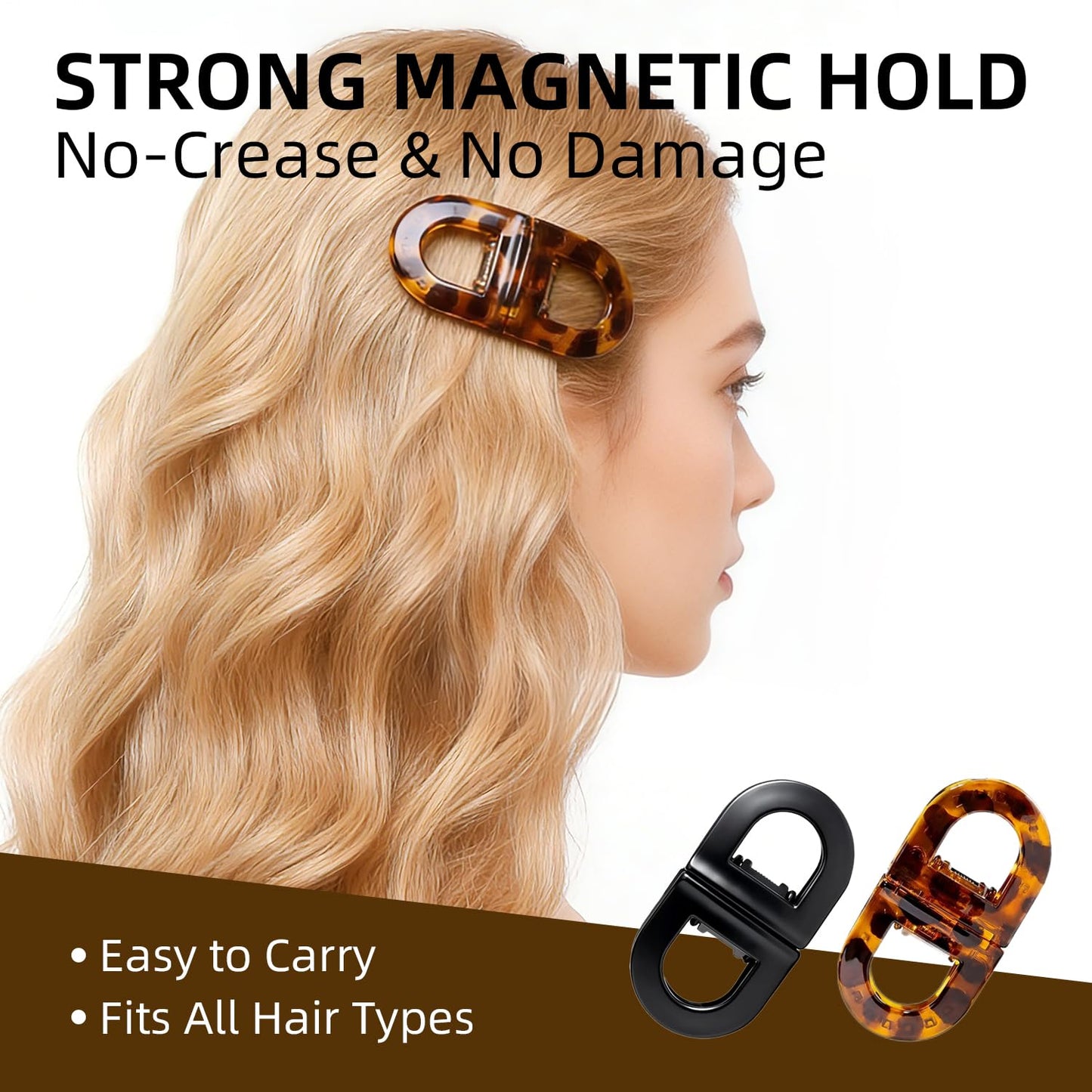 ADNIWT 2 PCS magnetic hair clips, Strong Hold No-Slip No Crease, Seamless 2-in-1 Design for Easy Everyday Hairstyles, Gentle on All Hair Types, Magnetic Hair Clips for Styling