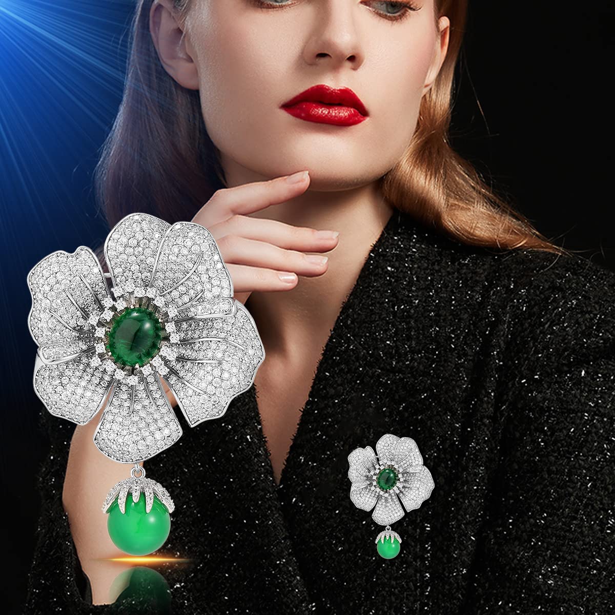 AILONMEI Silver Holiday Luxury Brooches for Women Fashion Large Camellia Brooch Pins Christmas Gift (Camellia, Silver)