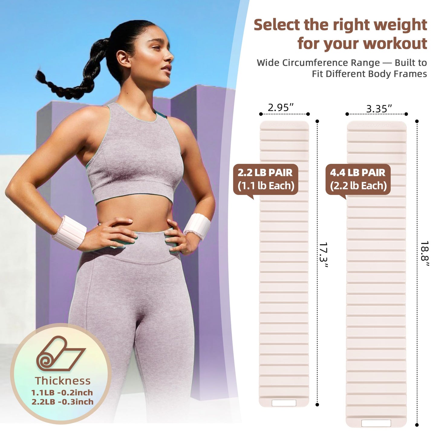 BECOJADDE Wrist Weights Ankle Weights for Women 1 Pair (2.2 lb Each) Silicone Magnetic Leg Arm Weighted Bracelet for Home Yoga Pilates Gym Workout Walking Jogging, Beige Taupe