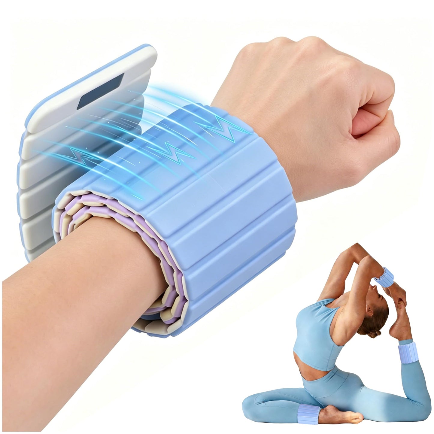 BECOJADDE Wrist Weights Ankle Weights for Women 1 Pair (1.1 lb Each) Silicone Magnetic Leg Arm Weighted Bracelet for Home Yoga Pilates Gym Workout Walking Jogging, Blue Cream