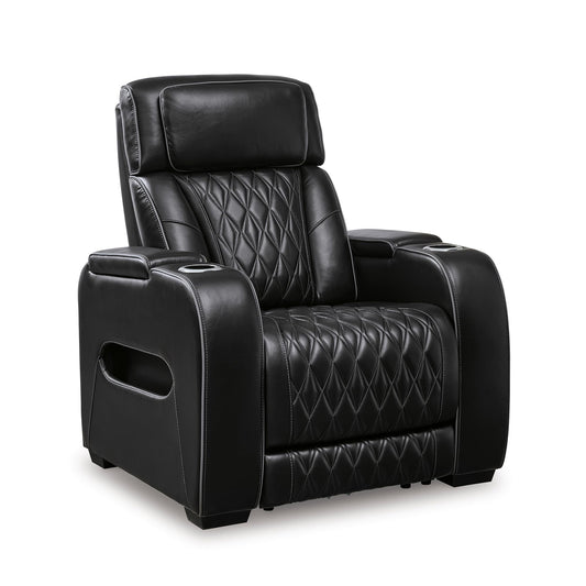 Signature Design by Ashley Boyington Contemporary Leather Match Power Recliner with Adjustable Headrest, Cup Holders, USB Port and Air Massage System, Black