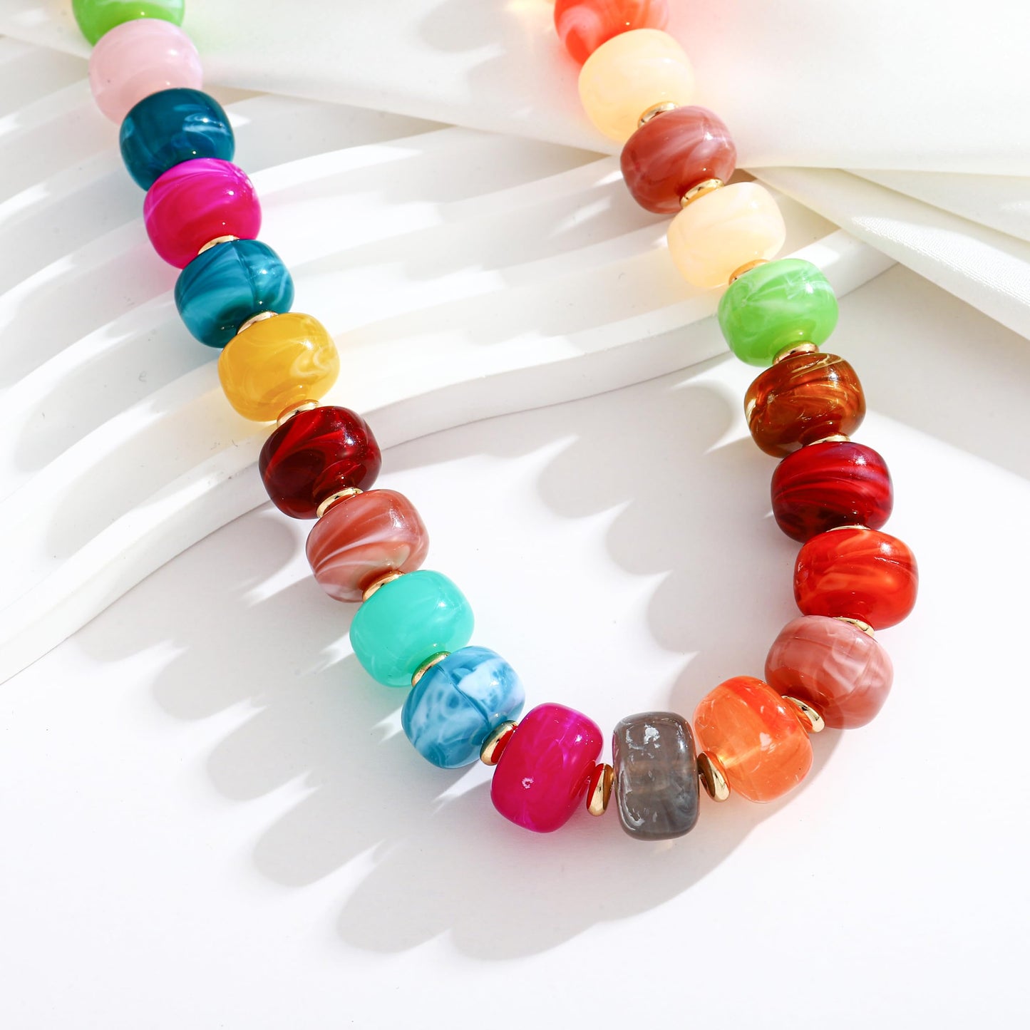 WOWORAMA Colorful Beaded Necklaces for Women Multicolor Acrylic Resin Beads Choker Necklace Trendy Statement Chunky Necklace Boho Summer Holiday Jewelry