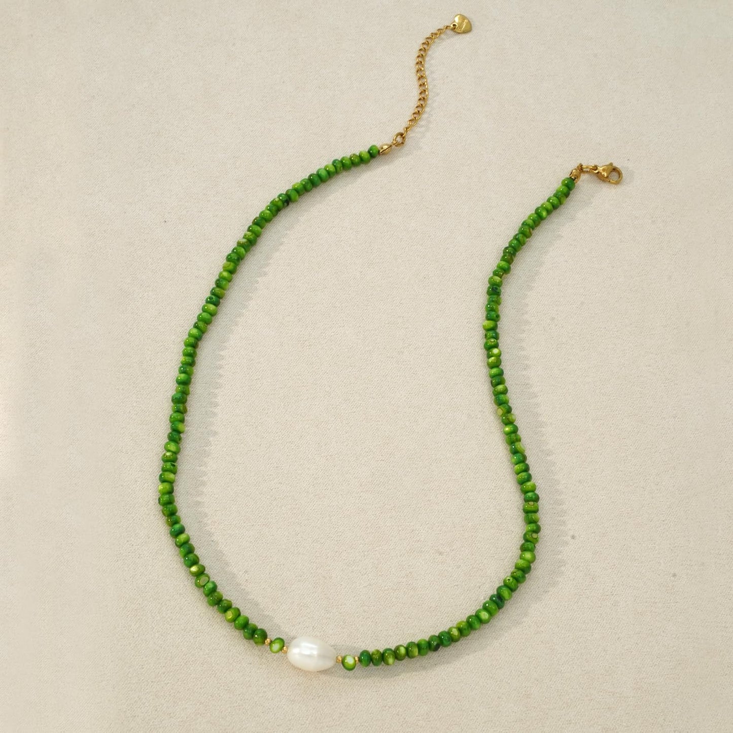 ERNAULO Beaded Necklaces for Women Seashell Beach Necklace with Freshwater Pearl 14K Gold Plated Boho Summer Handmade Jewelry CK-Seashell-green