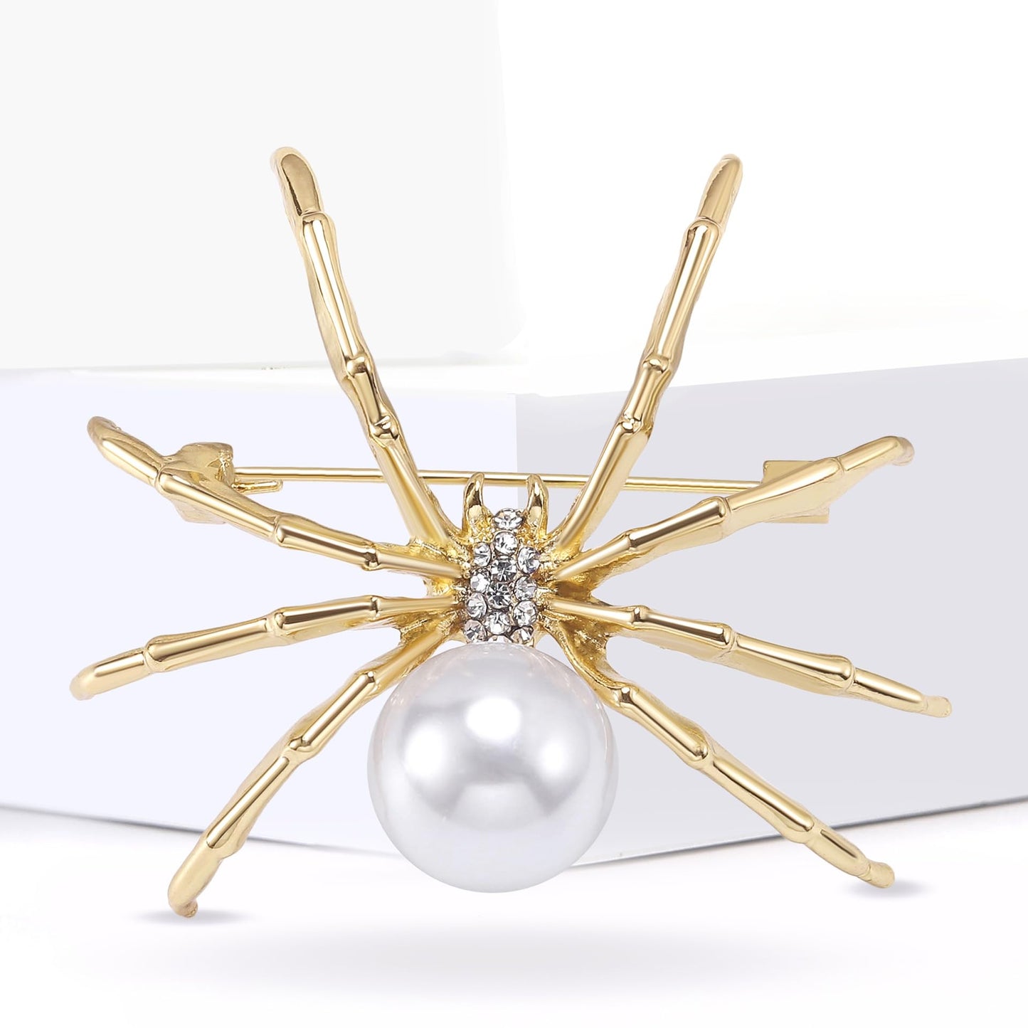 18K Gold Plated Spider Brooch for Women Pearl Spider Pin Zircon Spider Jewelry Birthday Mother's Day for Mother Daughter Girlfriend