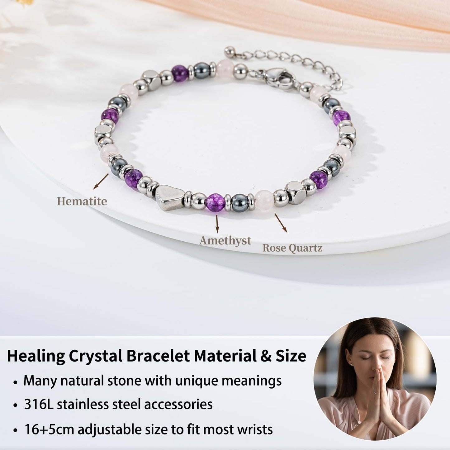 Pavkki Protection Bracelet for Women Gifts Empath Crystals Healing Emf Amethyst Hematite Jewelry Natural Stones