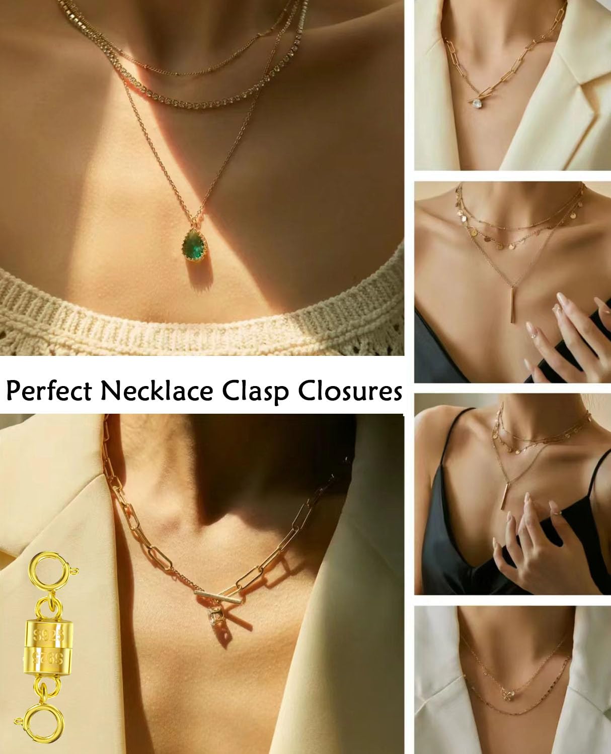 925 Silver Magnetic Necklace Clasps, Magnetic Necklace Clasps and Closures for Bracelet Necklace Extender (8pcs | 4gold & 4silver)
