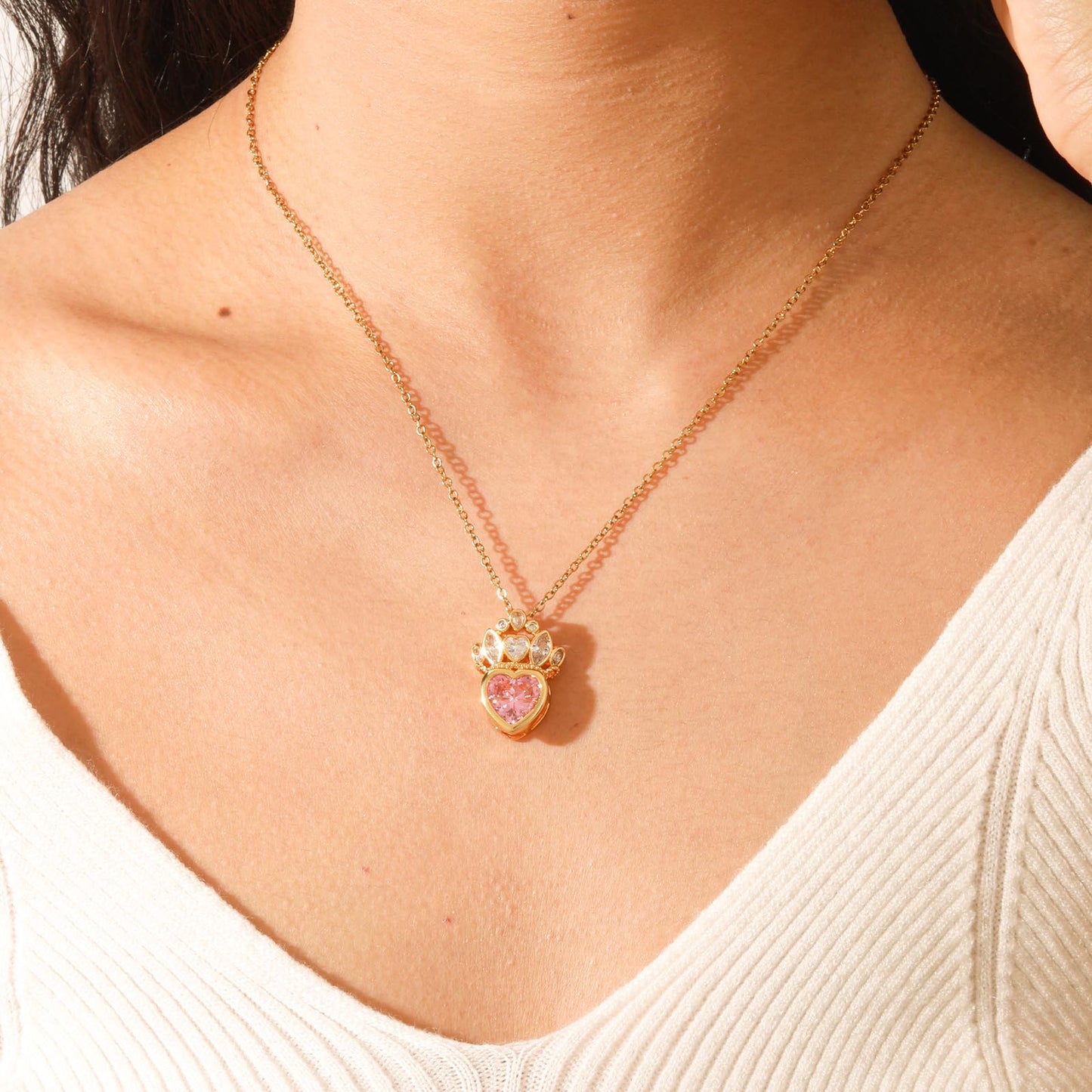crataly Rose Quartz Crown Heart Necklace for Women-Gold Plated October Birthstone Princess Crown Pendant For Valentine's Day Mother's Day Thanksgiving Day Christmas Birthday Gifts
