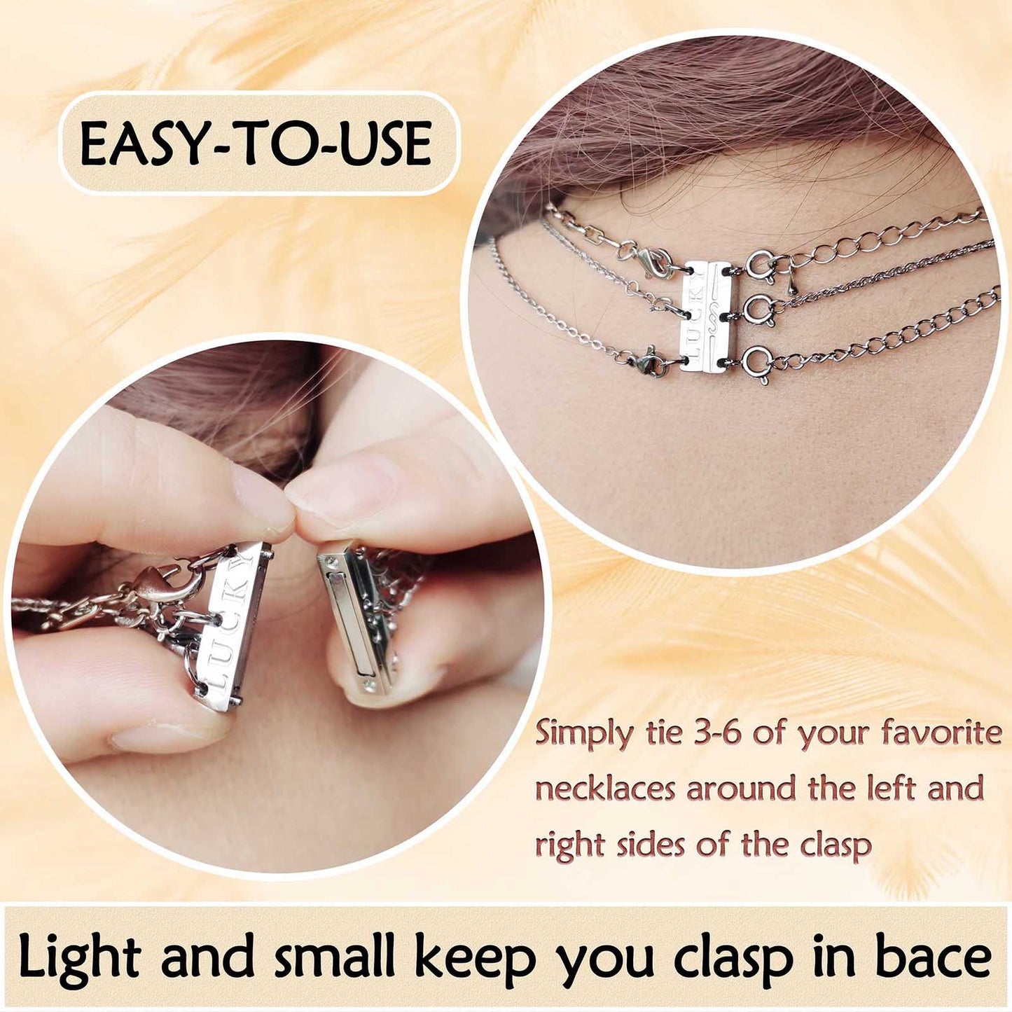Qulltk Lucky Necklace Separator for Layering Strong Magnetic Clasps, 14K Gold and Silver Multiple Necklace Clasps for Layered Look