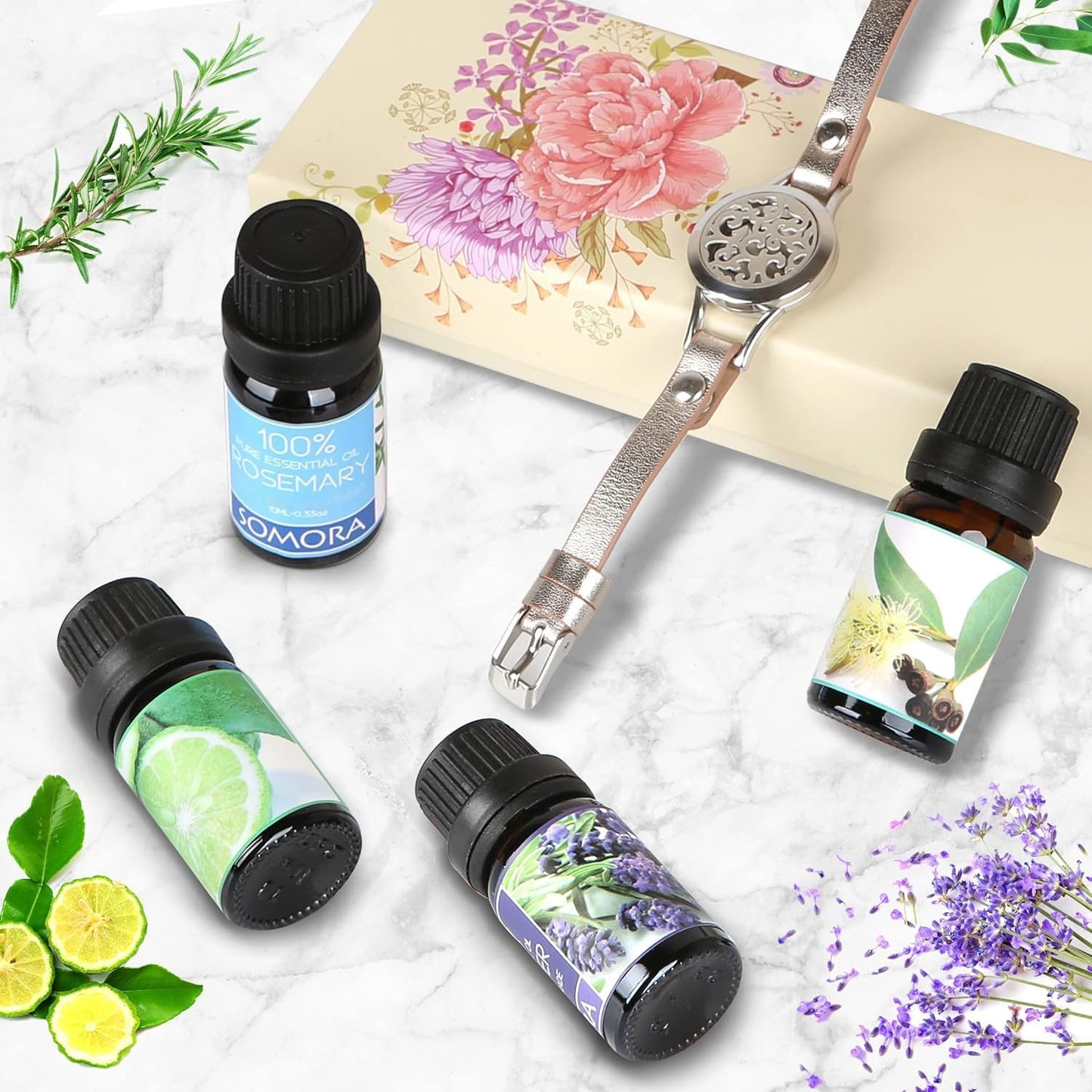 SOMORA Unique Gifts for Women - Valentine's Day Birthday Gifts for Women, Mom, Best Friend, Sister, Wife, Mothers Day Mom Gift, Aromatherapy Essential Oil Diffuser Bracelet Gift Set, Silver