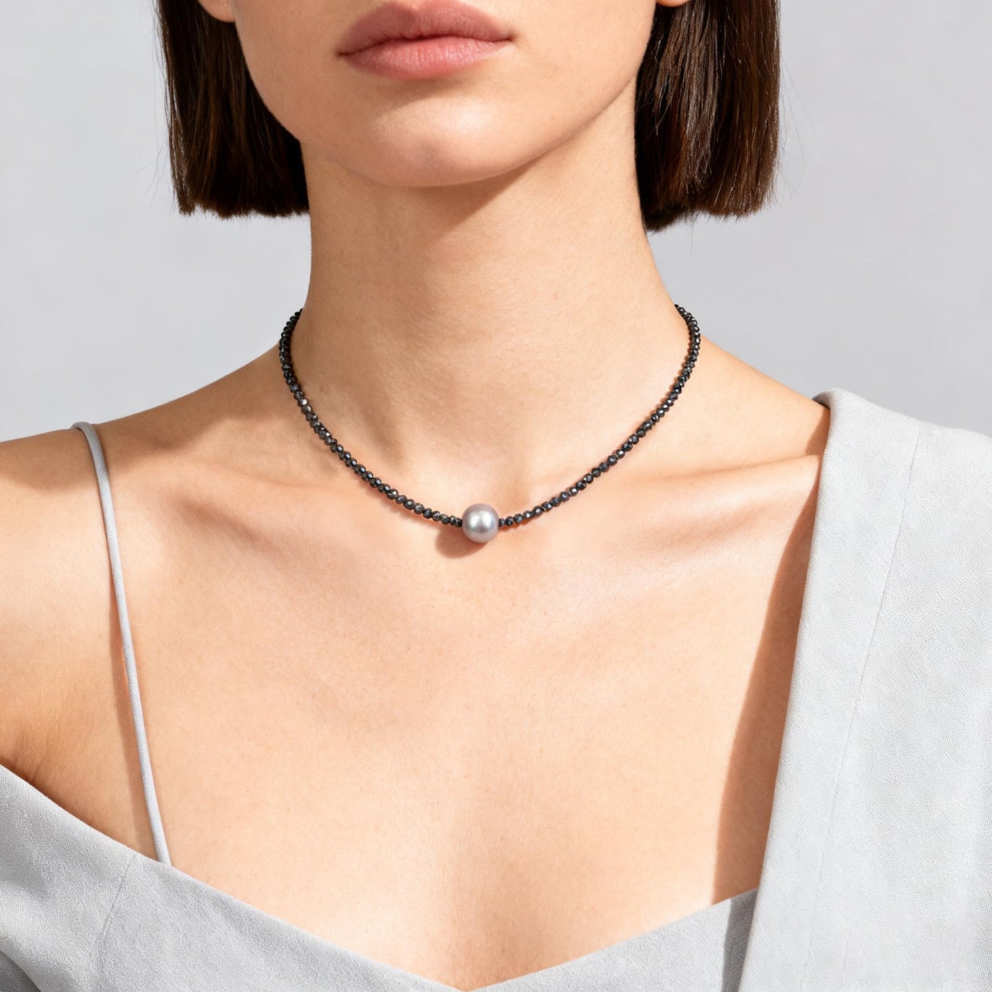 GEMTAL Dainty Single Pearl Pendant Necklaces for Women Trendy,Womens Black Stone Beaded Choker Necklace,Delicate Round Freshwater Pearl Necklace Jewelry Gift for Women Girls