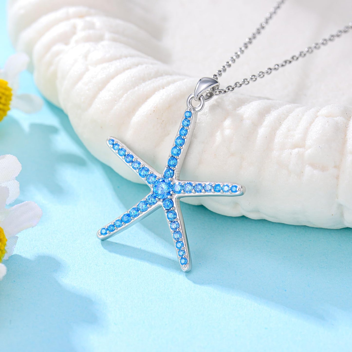 ROMANTICWORK Starfish Necklace 925 Sterling Silver Jewelry Starfish Pendant Gift Birthday Christmas for Women