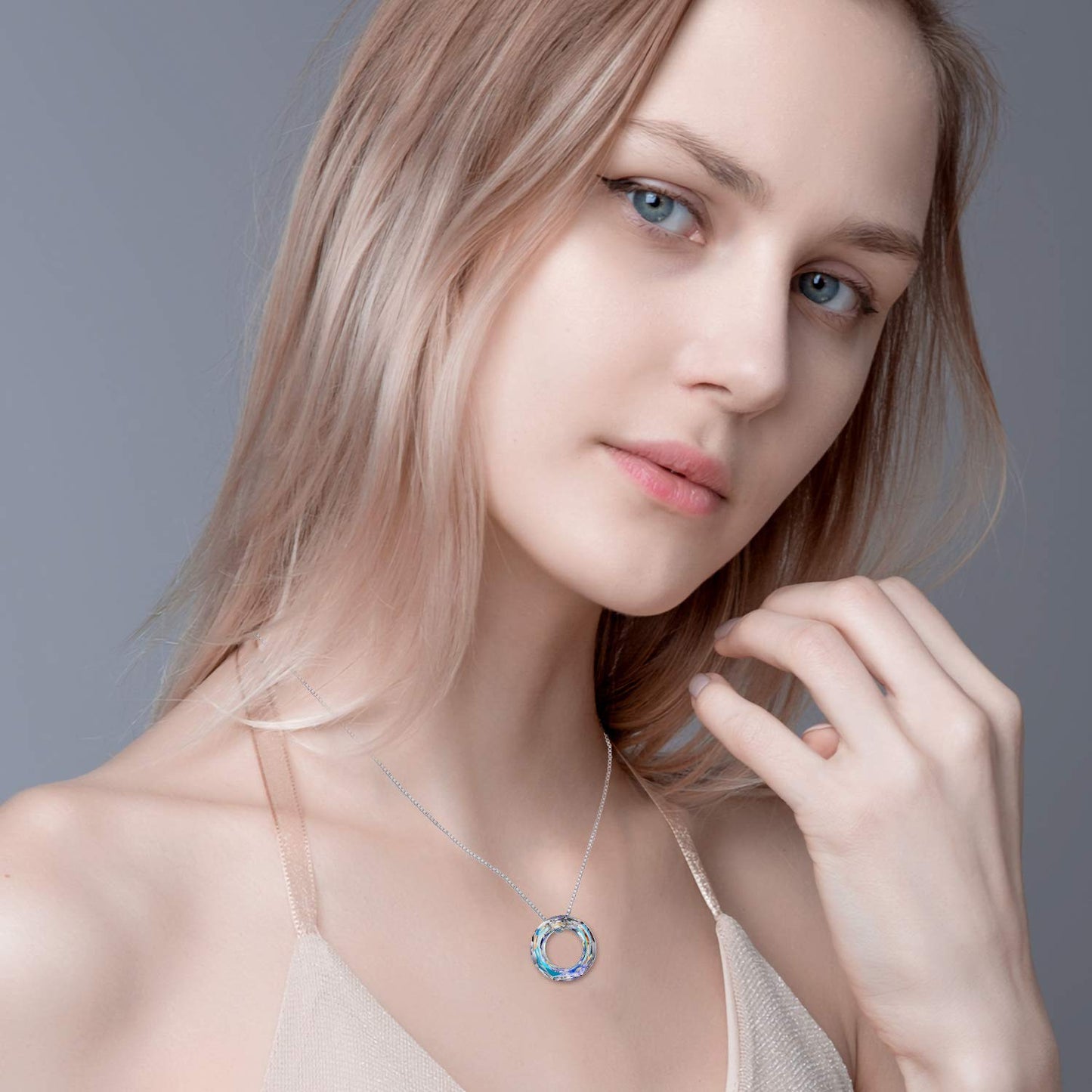 AOBOCO Holiday Gifts for Women with Austrian Crystal Simple Dainty Circle Pendant Necklace Chic Women Jewelry Sterling Silver Chain Mothers Day Gifts for Mommy