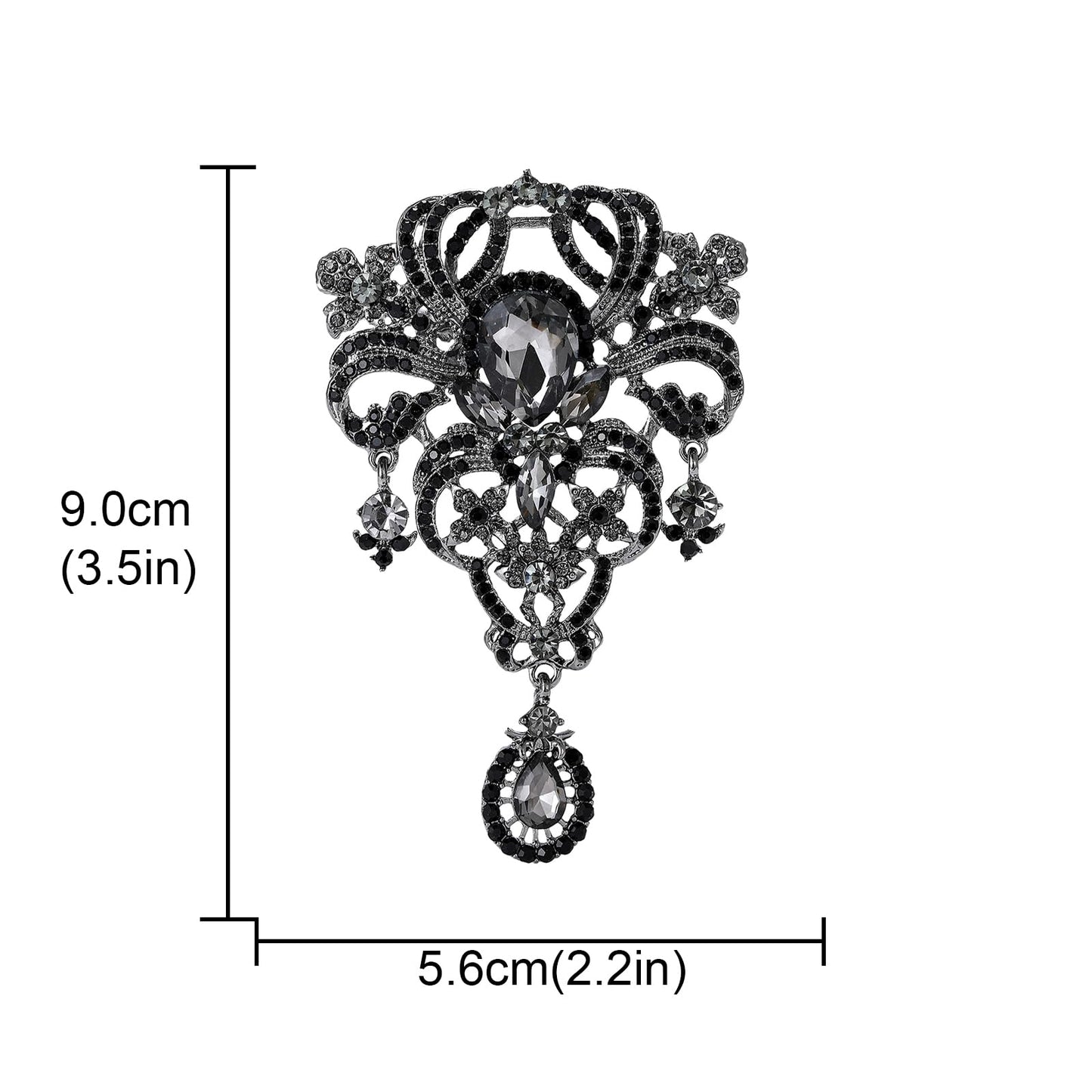 YOQUCOL Retro Black Austrian Crystal Big Brooch Pin for Women Large Flower Shape Brooches Lapel Pins for Sweater,Coat Dress Accessories